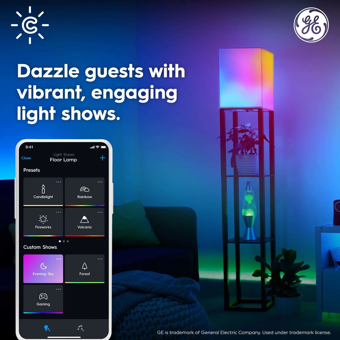 GE Cync Dynamic Effects BR30 Smart LED Light Bulb with Music Sync, Full Color, 65 Watts, E26 Base