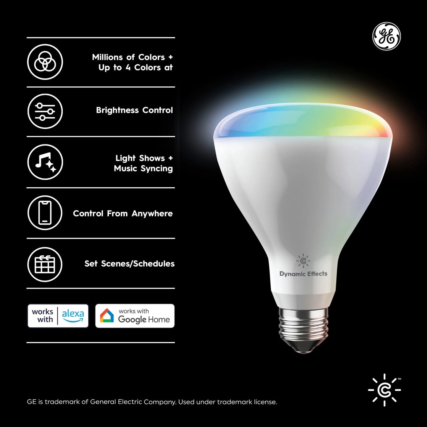 GE Cync Dynamic Effects BR30 Smart LED Light Bulb with Music Sync, Full Color, 65 Watts, E26 Base