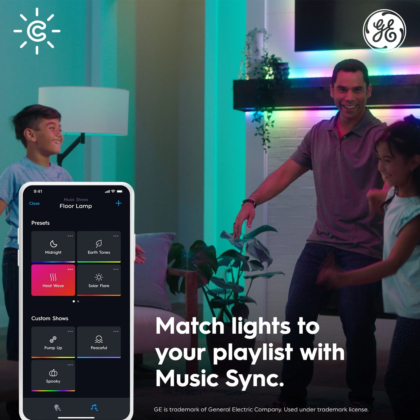 GE Cync Dynamic Effects BR30 Smart LED Light Bulb with Music Sync, Full Color, 65 Watts, E26 Base