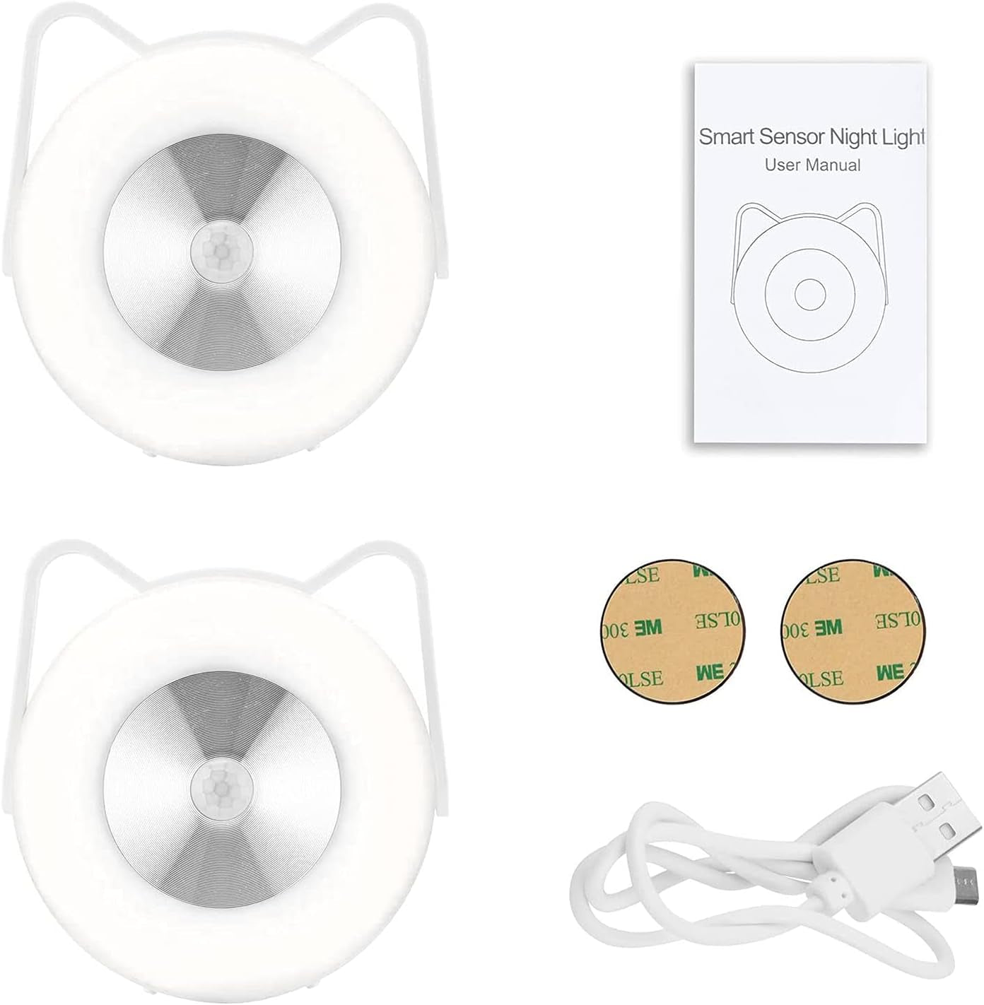 Upgraded Rechargeable Motion Sensor Stick-On Night Light Indoor,Led Closet Lights with Rotatable Bracket Design(2 Pack), Adjustable Nightlight for Stairs Bedroom Bathroom Kitchen Hallway