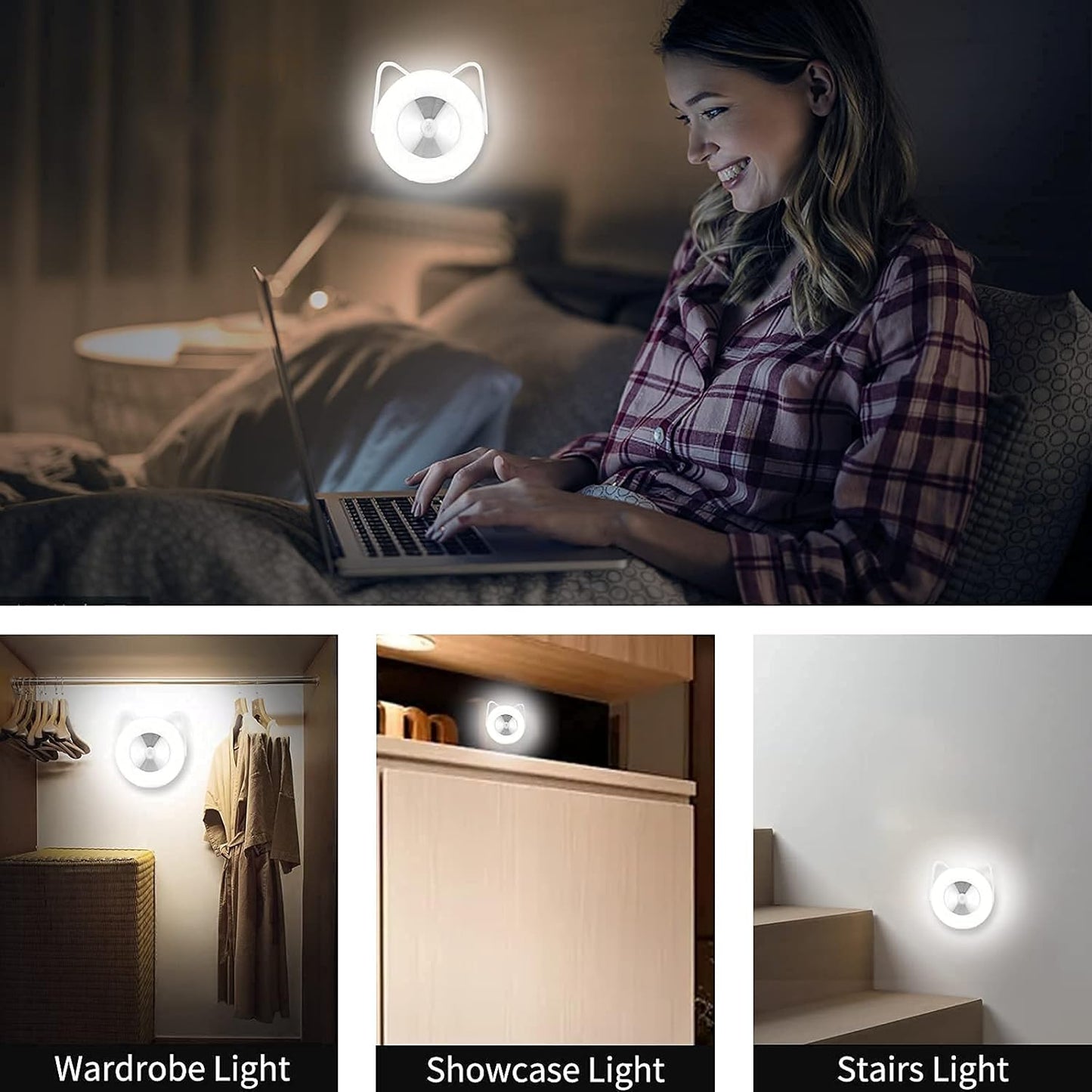 Upgraded Rechargeable Motion Sensor Stick-On Night Light Indoor,Led Closet Lights with Rotatable Bracket Design(2 Pack), Adjustable Nightlight for Stairs Bedroom Bathroom Kitchen Hallway