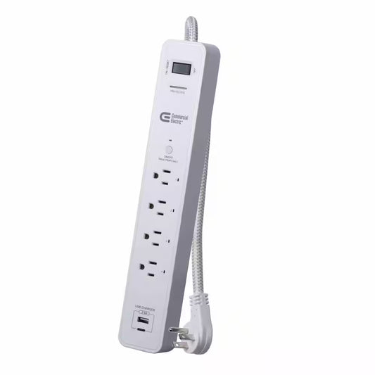 3 Ft. 4-Outlet White Surge Protector Smart with USB Powered by Hubspace