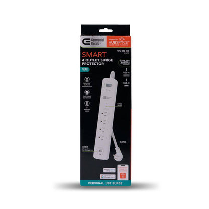 3 Ft. 4-Outlet White Surge Protector Smart with USB Powered by Hubspace