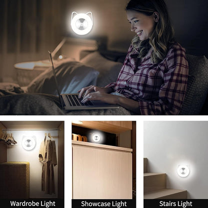 Upgraded Rechargeable Motion Sensor Stick-On Night Light Indoor,Led Closet Lights with Rotatable Bracket Design(2 Pack), Adjustable Nightlight for Stairs Bedroom Bathroom Kitchen Hallway